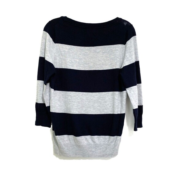 JCP Pullover Sweater Top Womens Size M Black Striped Cashmere Blend Sleeve 3/4 - Picture 2 of 14